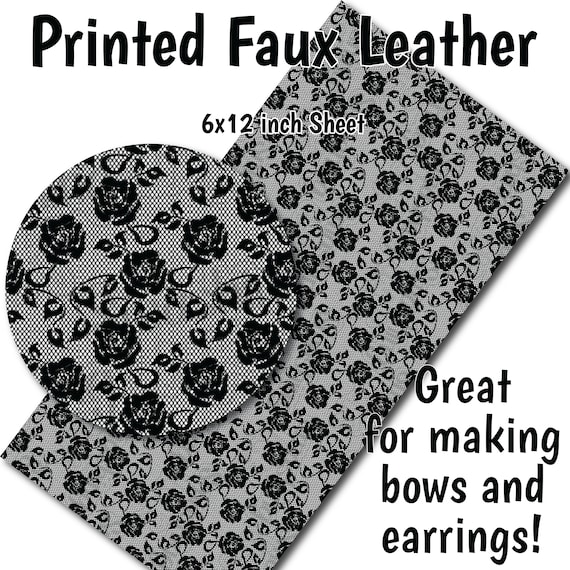 Black White Lace Pattern Faux Leather SheetPrinted Faux Leather for EarringsLeather Fabric for BowsLeatherette SheetsSynthetic Leather