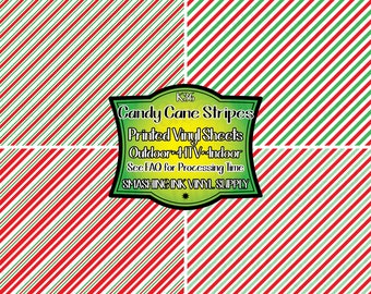 Candy Cane Stripes Adhesive Vinyl | Heat Transfer | Faux Leather | Laser Safe Materials
