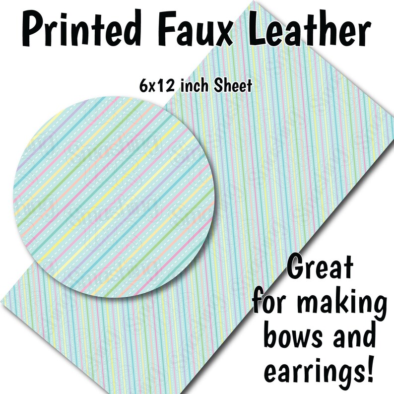 Pastel Stripes T Faux Leather SheetPrinted Faux Leather for EarringsLeather Fabric for BowsLeatherette SheetsSynthetic Leather