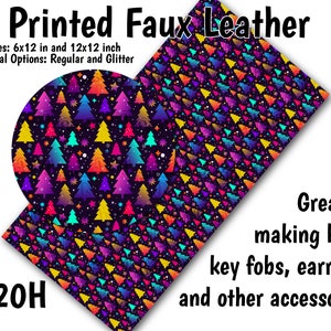Colorful Christmas Trees Faux Leather Sheet/Printed Faux Leather for Earrings/Leather Fabric for Bows/Leatherette Sheets/Synthetic Leather