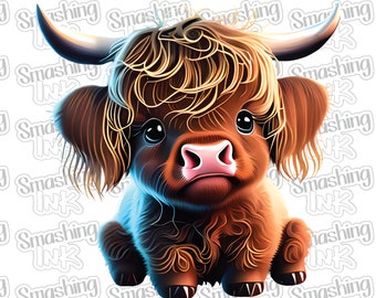 Vaca Highland bebé marrón ~ Transferencia para prendas / DTF / Termoadhesivo / Sublimación / HTV