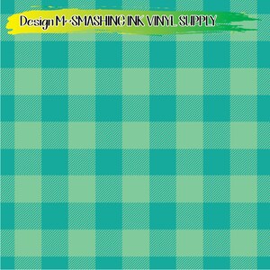 May include: A teal and green plaid pattern with a yellow and green brushstroke at the top that says "Design M-SMASHING INK VINYL SUPPLY".