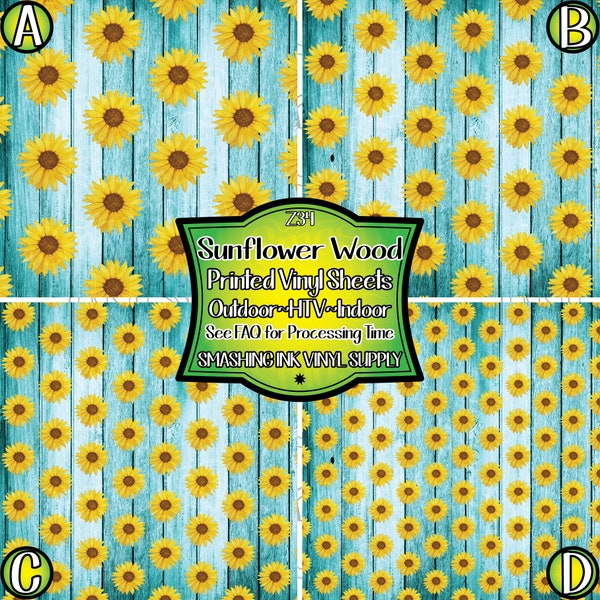 Sunflower and Wood Adhesive Vinyl | Heat Transfer | Faux Leather | Laser Safe Materials