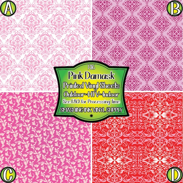 Pink Damask Pattern Vinyl/Printed Heat Transfer Vinyl/Patterned Vinyl/Printed 651 Vinyl/Printed 631 Vinyl/Printed Outdoor Vinyl/Printed HTV