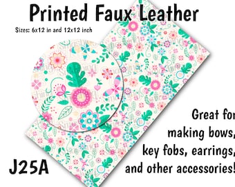 Spring Flowers Faux Leather Sheet/Printed Faux Leather for Earrings/Leather Fabric for Bows/Leatherette Sheets/Synthetic Leather