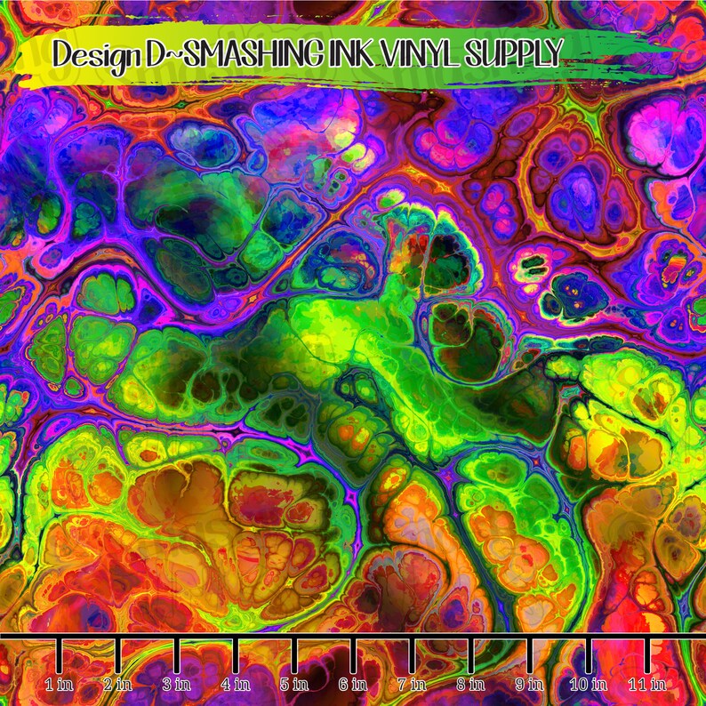 May include: Abstract colorful design with swirling patterns in shades of green, purple, orange, and yellow. The design is reminiscent of liquid marble or paint.