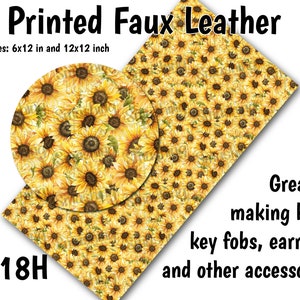 Sunflowers Faux Leather Sheet/Printed Faux Leather for Earrings/Leather Fabric for Bows/Leatherette Sheets/Synthetic Leather