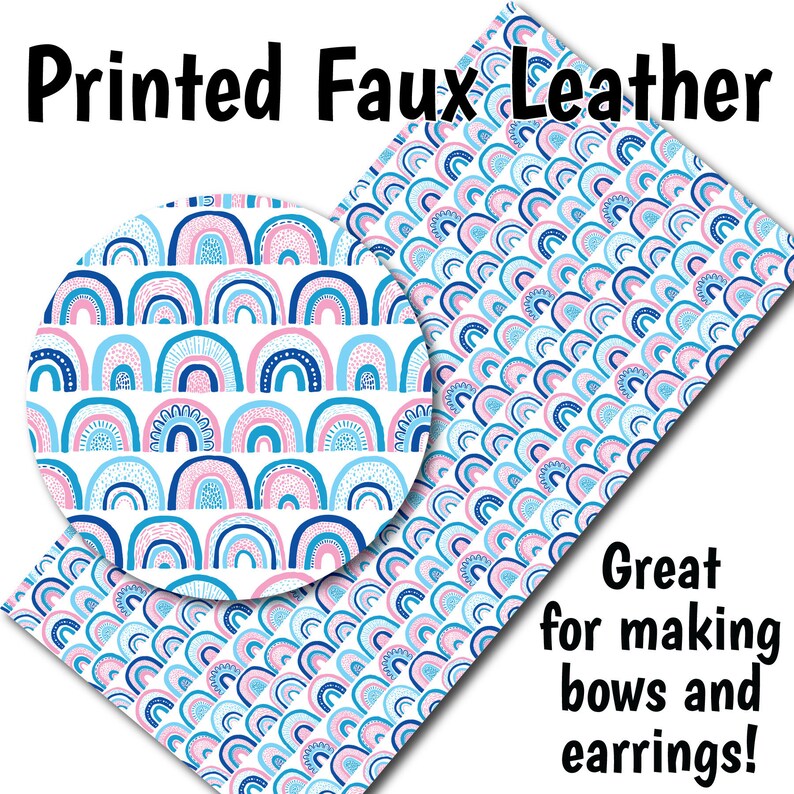 Cartoon Rainbows C Faux Leather Sheet/Printed Faux Leather for Earrings/Leather Fabric for Bows/Leatherette Sheets/Synthetic Leather image 1