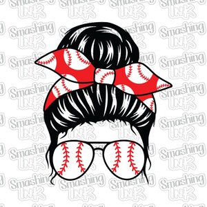 Baseball Mom Messy Bun ~ Apparel Transfer | DTF | Iron On | Sublimation | HTV