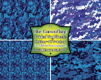 Blue Camo Adhesive Vinyl | Heat Transfer | Faux Leather | Laser Safe Materials