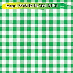 May include: Green and white gingham pattern. The pattern is a classic checkered design with alternating green and white squares.