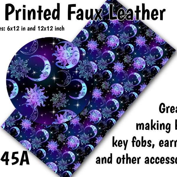 Moon And Stars Faux Leather Sheet/Printed Faux Leather for Earrings/Leather Fabric for Bows/Leatherette Sheets/Synthetic Leather