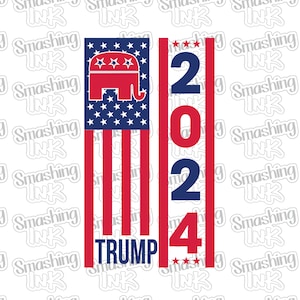 Trump 2024 American Flag Apparel Transfer - Available in Heat Transfer, DTF (Direct to Film), or Sublimation, Iron On Shirt Transfer