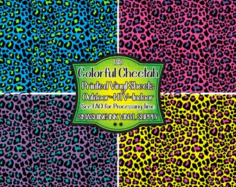 Colorful Cheetah Print Adhesive Vinyl | Heat Transfer | Faux Leather | Laser Safe Materials