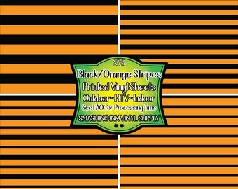 Orange Black Stripes Adhesive Vinyl | Heat Transfer | Faux Leather | Laser Safe Materials