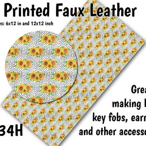 Sunflowers Dots Faux Leather Sheet/Printed Faux Leather for Earrings/Leather Fabric for Bows/Leatherette Sheets/Synthetic Leather