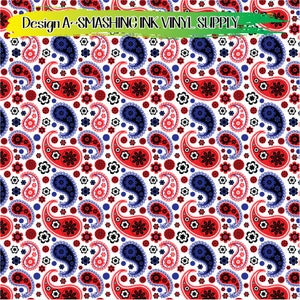 Patriotic Paisley Floral Vinyl/Printed Heat Transfer Vinyl/Pattern Vinyl/Printed 651 Vinyl/Printed Vinyl/Printed Outdoor Vinyl/Printed HTV