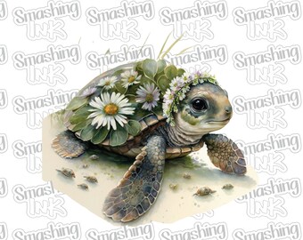 Turtle With Flowers 3 ~ Apparel Transfer | DTF | Iron On | Sublimation | HTV