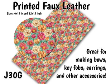 Floral Pattern Faux Leather Sheet/Printed Faux Leather for Earrings/Leather Fabric for Bows/Leatherette Sheets/Synthetic Leather