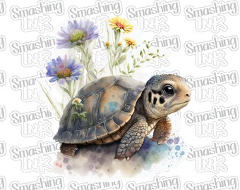 Turtle With Flowers ~ Apparel Transfer | DTF | Iron On | Sublimation | HTV