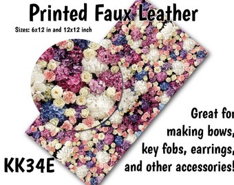 Purple And White Flowers Faux Leather Sheet/Printed Faux Leather for Earrings/Leather Fabric for Bows/Leatherette Sheets/Synthetic Leather