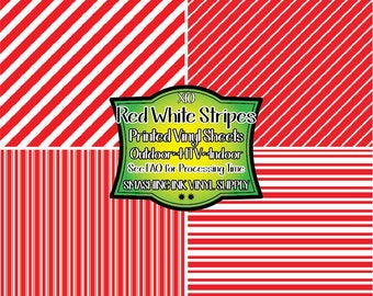Red White Striped Adhesive Vinyl | Heat Transfer | Faux Leather | Laser Safe Materials
