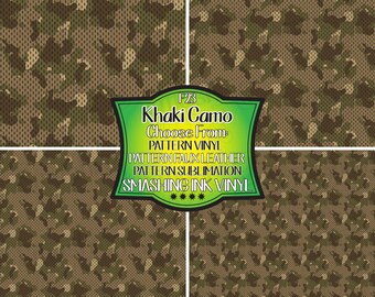 Khaki Camo Adhesive Vinyl | Heat Transfer | Faux Leather | Laser Safe Materials