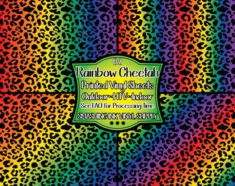 Rainbow Cheetah Adhesive Vinyl | Heat Transfer | Faux Leather | Laser Safe Materials