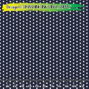 May include: A navy blue fabric with a white star pattern. The fabric is 11 inches wide and has a repeating pattern of white stars on a dark blue background.