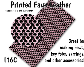 Breast Cancer Faux Leather Sheet/Printed Faux Leather for Earrings/Leather Fabric for Bows/Leatherette Sheets/Synthetic Leather