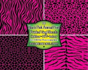 Pink Black Animal Adhesive Vinyl | Heat Transfer | Faux Leather | Laser Safe Materials
