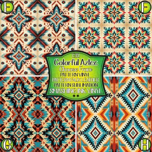 Colorful Aztec Adhesive Vinyl | Heat Transfer | Faux Leather | Laser Safe Materials