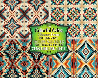 Colorful Aztec Adhesive Vinyl | Heat Transfer | Faux Leather | Laser Safe Materials