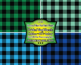 Green Blue Buffalo Plaid Adhesive Vinyl | Heat Transfer | Faux Leather | Laser Safe Materials
