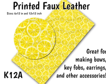 Lemon Pattern Faux Leather Sheet/Printed Faux Leather for Earrings/Leather Fabric for Bows/Leatherette Sheets/Synthetic Leather