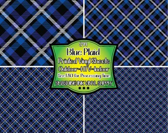 Blue Black White Plaid Adhesive Vinyl | Heat Transfer | Faux Leather | Laser Safe Materials