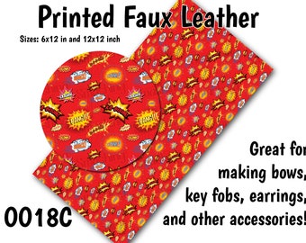 Comic Bubbles Faux Leather Sheet/Printed Faux Leather for Earrings/Leather Fabric for Bows/Leatherette Sheets/Synthetic Leather