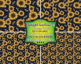 Midnight Sunflowers Adhesive Vinyl | Heat Transfer | Faux Leather | Laser Safe Materials