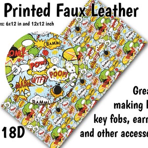 Comic Bubbles Faux Leather Sheet/Printed Faux Leather for Earrings/Leather Fabric for Bows/Leatherette Sheets/Synthetic Leather