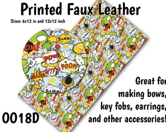 Comic Bubbles Faux Leather Sheet/Printed Faux Leather for Earrings/Leather Fabric for Bows/Leatherette Sheets/Synthetic Leather