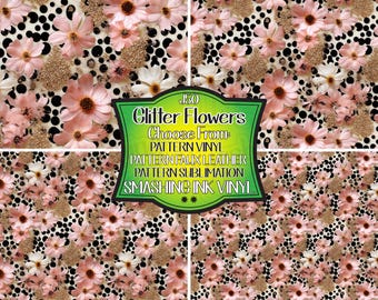 Glitter Flowers Adhesive Vinyl | Heat Transfer | Faux Leather | Laser Safe Materials