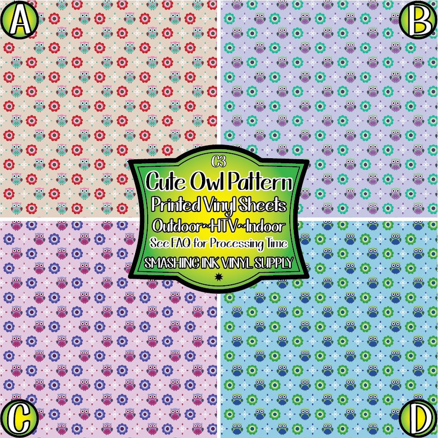 Cute Owl Pattern Vinyl/Printed Heat Transfer Vinyl/Patterned Vinyl/Printed 651 Vinyl/Printed 631 Vin