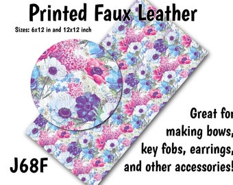 Floral Watercolor Faux Leather Sheet/Printed Faux Leather for Earrings/Leather Fabric for Bows/Leatherette Sheets/Synthetic Leather