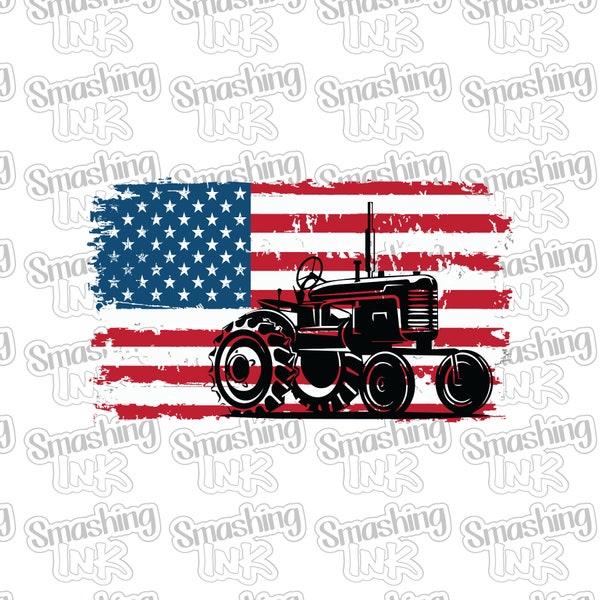 Tractor And Flag Apparel Transfer - Available in Heat Transfer, DTF (Direct to Film), or Sublimation, Iron On Shirt Transfer