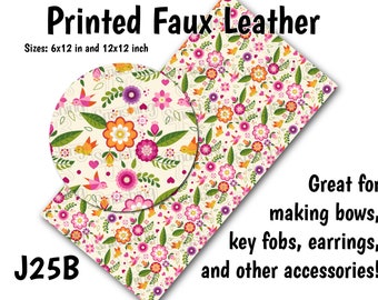 Spring Flowers Faux Leather Sheet/Printed Faux Leather for Earrings/Leather Fabric for Bows/Leatherette Sheets/Synthetic Leather