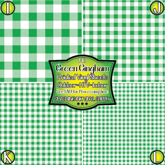 Green Gingham Adhesive Vinyl | Heat Transfer | Faux Leather | Laser Safe Materials