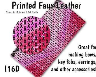 Breast Cancer Faux Leather Sheet/Printed Faux Leather for Earrings/Leather Fabric for Bows/Leatherette Sheets/Synthetic Leather