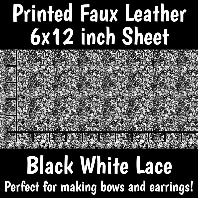 Black White Lace Pattern Faux Leather SheetPrinted Faux Leather for EarringsLeather Fabric for BowsLeatherette SheetsSynthetic Leather