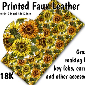 Vintage Sunflowers Faux Leather Sheet/Printed Faux Leather for Earrings/Leather Fabric for Bows/Leatherette Sheets/Synthetic Leather