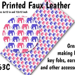 May include: Printed faux leather sheet with a repeating pattern of pink and blue geometric elephants. The sheet is available in two sizes: 6x12 inches and 12x12 inches. The text "C63C" is in the lower left corner of the image.